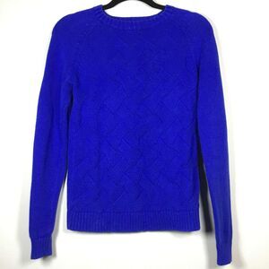 Lands End Drifter Bright Blue Preppy Minimalist 100% Cotton Sweater S Casual